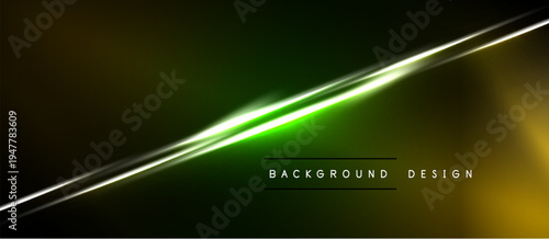 Dark background features vibrant green, gold lines. Modern design suggests energy, motion, sleek aesthetic. Text reads background design.
