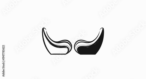 Two abstract curved shapes resembling a mustache, one black and white