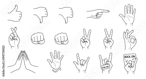 Collection of various hand gestures and signs for communication and expression