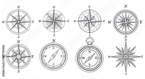 Vintage Compass Rose Collection: Navigation, Direction, and Exploration Icons