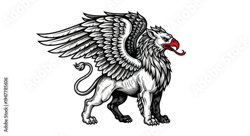 Mythical Griffin Creature Illustration - Lion Body, Eagle Head, Wings