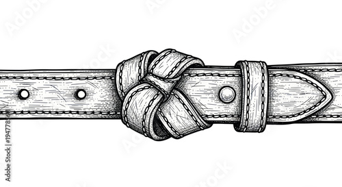 Leather Belt Tied in a Knot, Black and White Illustration