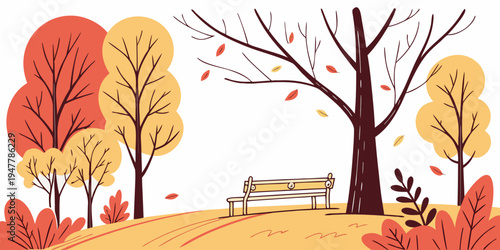 A person sitting on a bench in an autumn landscape Vector