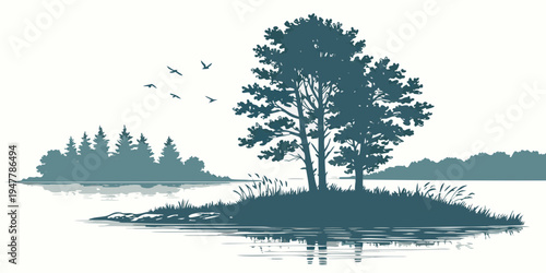 A small island with trees on a lake Vector