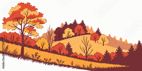 A pixelated landscape with trees and hills in autumn colors Vector