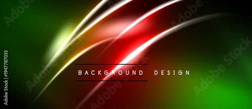 Abstract background features vibrant green, red gradients. Dynamic lines create modern, sleek visual effect. Dark areas frame bright central design.