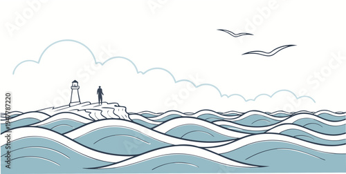 A city skyline with buildings and seagulls flying overhead Vector