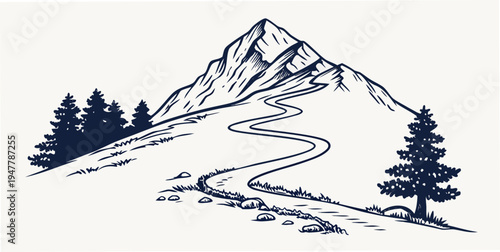 A mountain landscape with a winding road and trees Vector