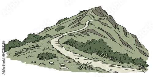 A green mountain with a winding road Vector