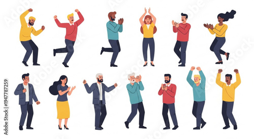 Collection of Diverse People Celebrating and Dancing with Joyful Expressions