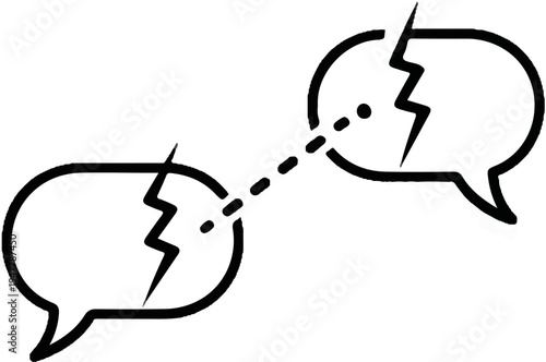Two broken speech bubbles with a dashed line connecting them
