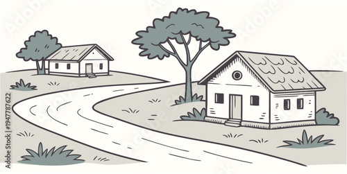 A house on a winding road with another house in the distance Vector