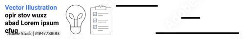 Idea generation, productivity management, task organization, innovation, efficiency, and planning. Outline of light bulb and checklist. Idea generation and productivity management concepts