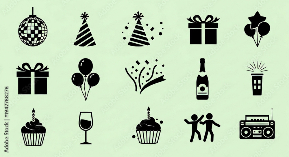 Naklejka premium set of vector icons of birthday party