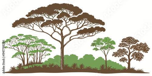 A group of trees on a grassy hill Vector