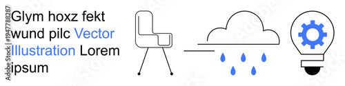 Graphic design, creative concepts, brainstorming, innovation, modern design, abstract illustration. A chair, cloud with rain and light bulb with gear are . Graphic design and creative concepts are