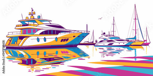 A colorful boat and sailboat on the water Vector