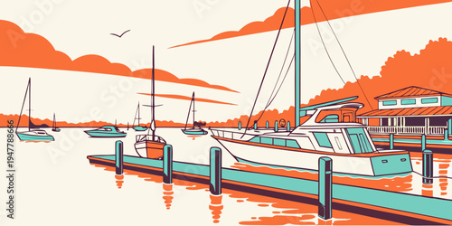 A dock with boats sitting on top of it Vector