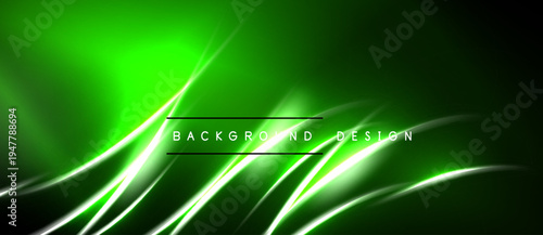 Vibrant green abstract background. Smooth lines create dynamic, flowing effect. Dark areas contrast bright illumination. Modern design element.