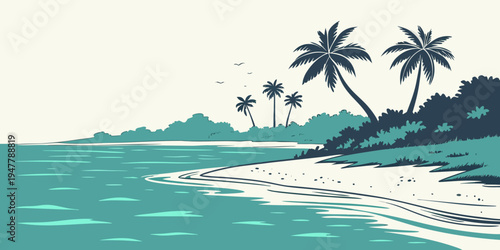 A tropical island with palm trees on the beach Vector