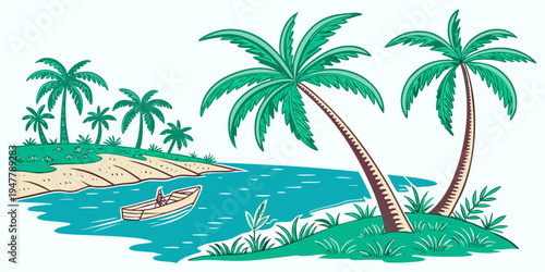A tropical island with palm trees and blue water Vector