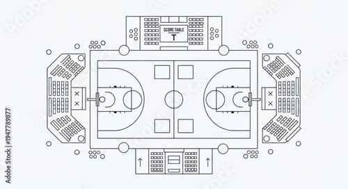 Overhead View of a Basketball Court Layout with Seating.
