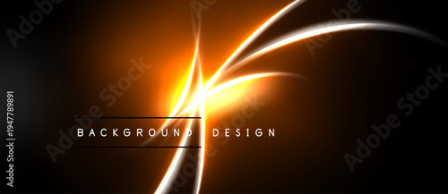 Abstract design features bright lines, orange glow, dark background. Modern aesthetic, dynamic composition, suitable for digital projects.