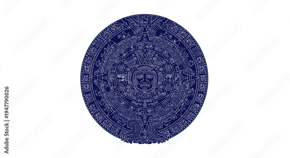 Fototapeta premium Aztec Calendar Stone Sun Symbol Ancient Civilization Mayan Culture Symbolism