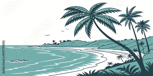 A tropical beach with palm trees Vector