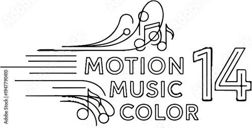 Stylized text "MOTION MUSIC COLOR 14" with musical notes and abstract lines