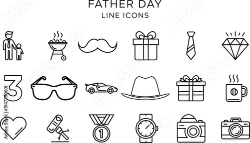 Happy father day gift ideas and icon set for dad celebration
