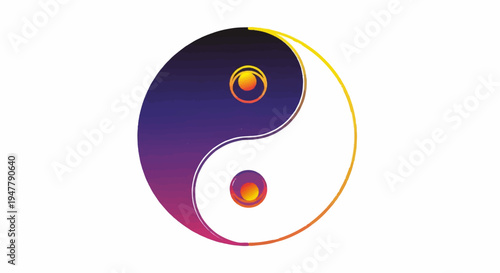 Vibrant gradient yin yang symbol with small circles within each section