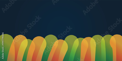 Thick vertical colorful translucent curved overlapping shapes, layers. Contrast of colored and dark solid space for your text. Multi purpose template, abstract background for websites, landing pages.