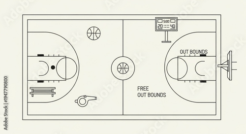Overhead View of a Basketball Court Diagram.