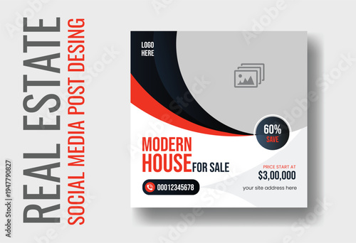 Creative Real Estate House for Sale Social Media Post Template with Modern Black and Orange Design
