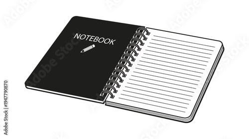 Black and white spiral notebook.
