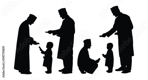 Silhouettes of people in traditional robes performing a ritual