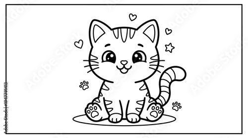 Cute Cartoon Smiling Kitten Face.