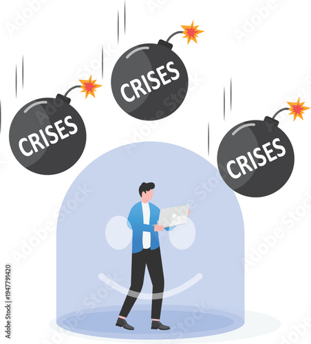 Businessman Shielding Business from Global Crises