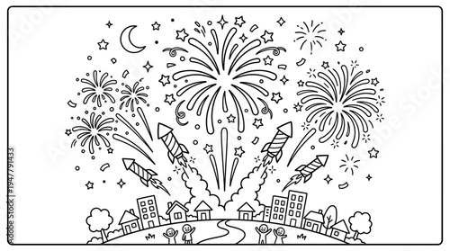 Fireworks exploding in the night sky.