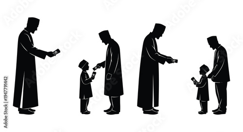 Silhouettes of people in traditional robes performing a ritual