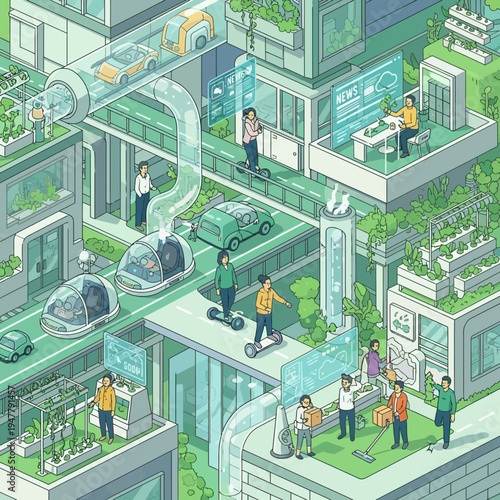 Eco friendly smart city life illustration
