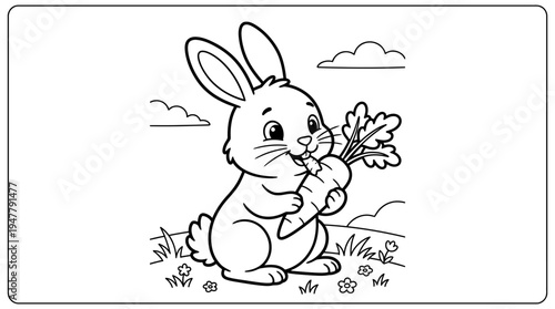 Cute Cartoon Rabbit Holding Leafy Greens.