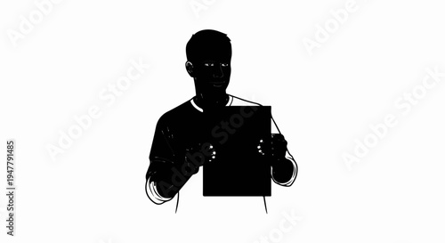 Young man in dark clothing holds a blank sign