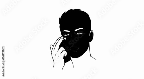Young person applying eye cream with finger in minimalist style