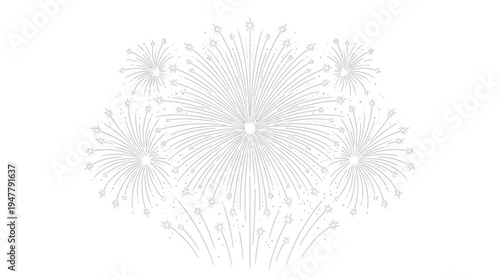 Elegant display of silver fireworks bursting against a white background, celebrating an occasion