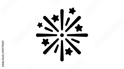 Abstract black and white fireworks design with star shapes radiating outward