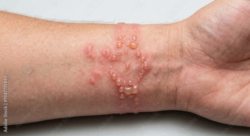 Fototapeta premium Severe allergic reaction with blisters on wrist