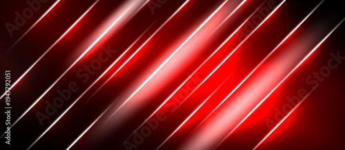 Abstract red lines create dynamic diagonal pattern. Dark background emphasizes bright illumination, modern aesthetic.