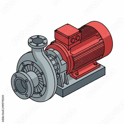 Illustration of a centrifugal pump, a type of pump used to transport fluids by converting rotational kinetic energy to the hydrodynamic energy of the fluid flow.